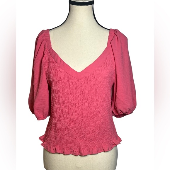 1. State Women’s size Large puff sleeve V neck smocked top in juneberry NWT - Picture 4 of 12